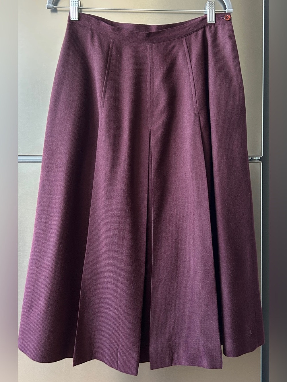 Vintage 100% Wool Burgundy Midi Skirt Size 13/14 A-Line Classic